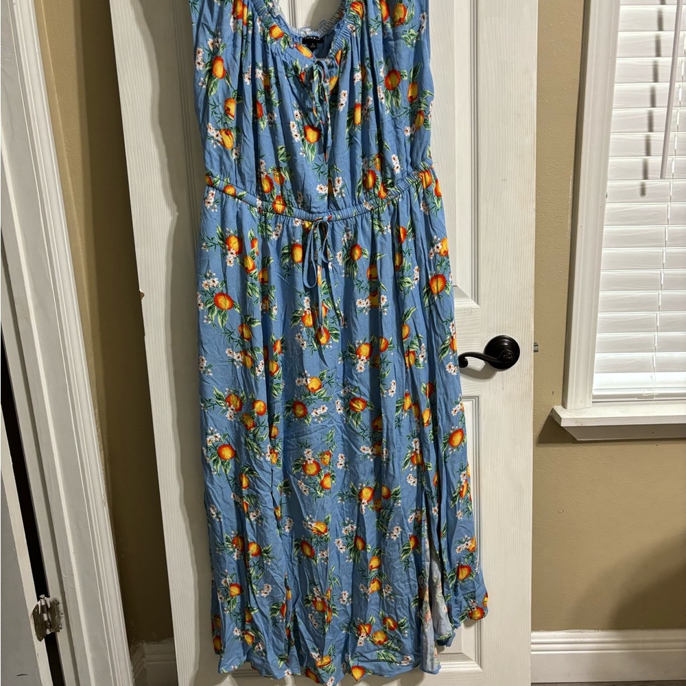 Torrid size 2 Blue Dress with Orange Floral Print